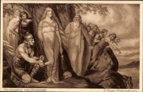 Ak Königswinter am Rhein, Drachenfels, Die Jungfrau vom Drachenfels, Gemälde E. Krupa-Krupins