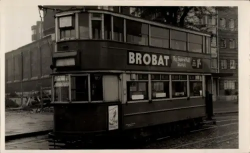 Foto doppelstöckige Straßenbahn Großbritannien, Reklame Brobat