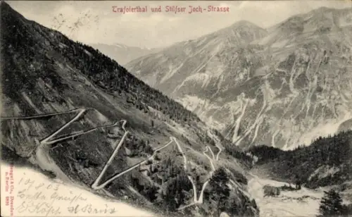 Ak Stilfser Joch Stilfserjoch Passo dello Stelvio Südtirol, Ferdinandshöhe, Haarnadelkurven auf G