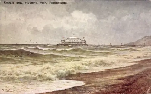 Ak Folkestone Kent England, Rough Sea, Victoria Pier