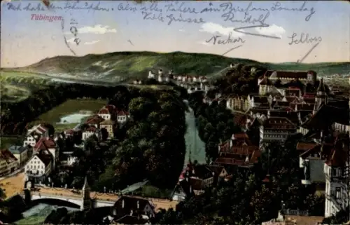 Ak Tübingen am Neckar, Stadtpanorama, Flusspartie, Brücke