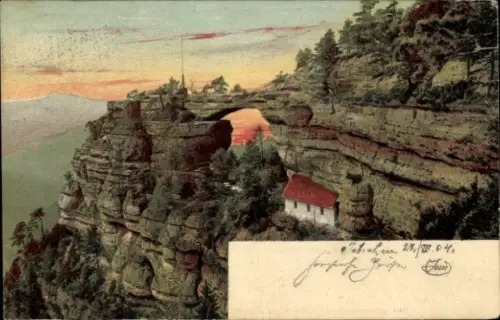 Ak Hřensko Herrnskretschen Elbe Region Aussig, Prebischtor, Pravčická brána