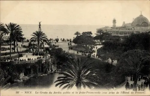 Ak Nice Nizza Alpes Maritimes,  La Grotte du Jardin public, Jetée-Promenade, Hôtel de France