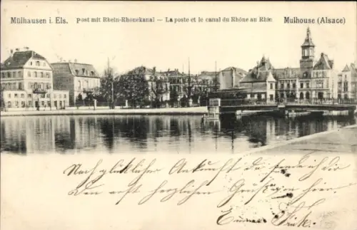 Ak Mulhouse Mülhausen Elsass Haut Rhin, Post mit Rhein-Rhonekanal