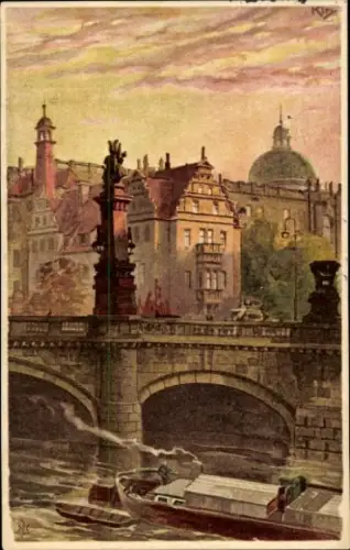 Künstler Ak Berlin, Kaiser Wilhelm Brücke, Schloss, Novitas