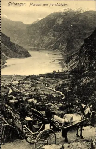Ak Geiranger Norwegen, Mardak seet fra Udsigten, Pferdekutsche