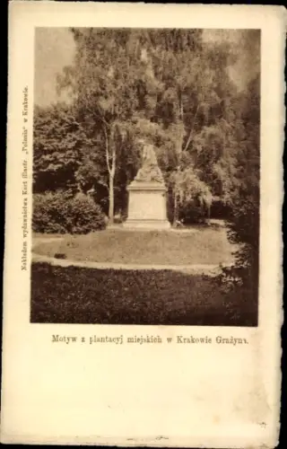 Ak Grażyna Kraków Krakau Polen, Motiv aus den städtischen Pflanzungen, Denkmal