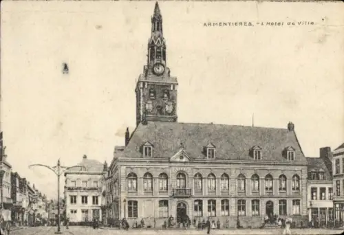 Ak Armentières Nord,  Hôtel de Ville, Uhrturm
