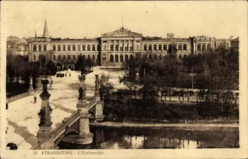 Ak Strasbourg Straßburg Elsass Bas Rhin,  L'Université, Brücke über Ill