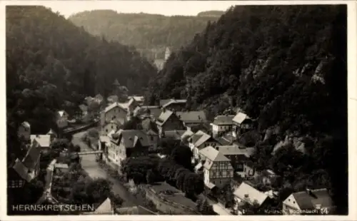 Ak Hřensko Herrnskretschen Elbe Region Aussig, Teilansicht, Luftbild
