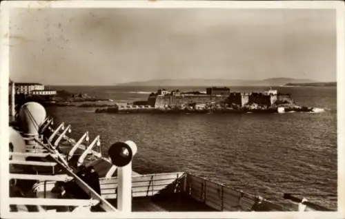 Ak La Coruña Galicien,  Castillo de San Antón, Hafenansicht, Schiffsdeck