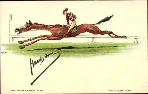 Künstler Litho Rennpferd beim Zieleinlauf, hands down, Philipp und Kramer