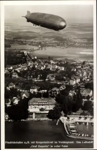 Ak Friedrichshafen am Bodensee, Luftschiff LZ 127Graf Zeppelin, Kurgartenhotel, Fliegeraufnahme