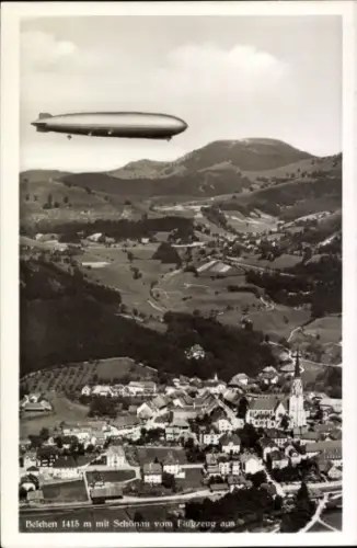 Ak Schönau am Königssee Oberbayern, Luftaufnahme von  Zeppelin, Berge, Landschaft