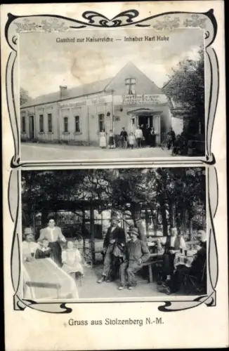 Passepartout Ak Rózanki Stolzenberg Neumark Ostbrandenburg, Gasthof zur Kaisereiche, Garten