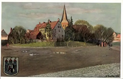 Ak Olecko Marggrabowa Ostpreußen, Marktplatz, Kirchberg-Rathaus, Kirche, zerstörte Mädchenschule,