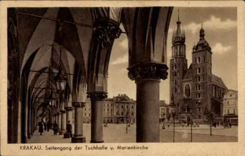 Ak Kraków Krakau Polen,  Seitengang der Tuchhalle, Marienkirche