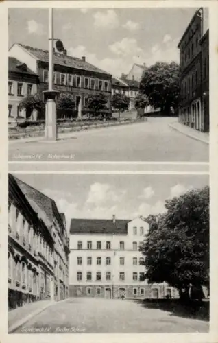 Ak Schöneck im Vogtland, Straßenpartie am Untermarkt und an der Schule