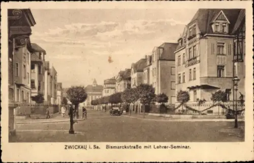 Ak Zwickau in Sachsen, Bismarckstraße mit Lehrerseminar
