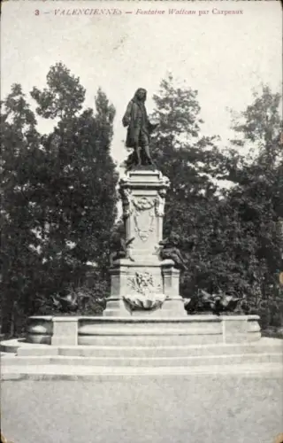 CPA Valenciennes Nord, Fontaine Watteau par Carpeaux