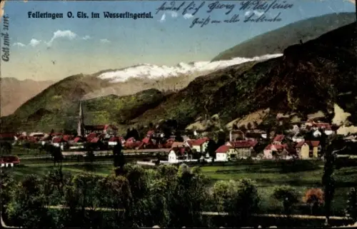 Ak Fellering Felleringen Elsass Haut Rhin,  Im Wesserlingertal, Dorfansicht mit Kirchturm