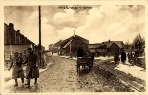 Ak Kolno Polen, Hauptstraße, 1. WK, Ostpreußenhilfe, Winter