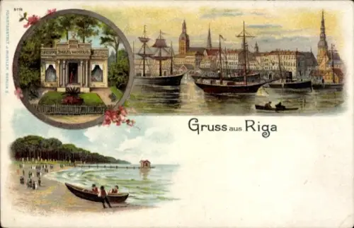 Litho Riga Lettland, Hafenpartie, Strand