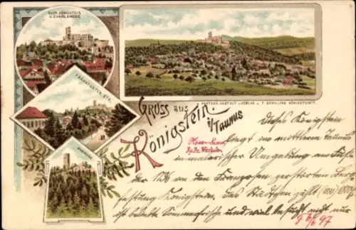 Litho Königstein im Taunus, Ruine Königstein, Frankfurter Straße