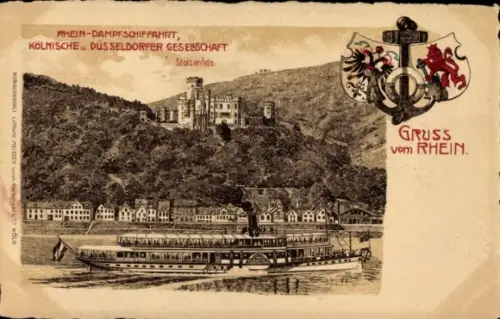 Wappen Litho Stolzenfels Koblenz am Rhein, Salondampfer, Rheindampfer