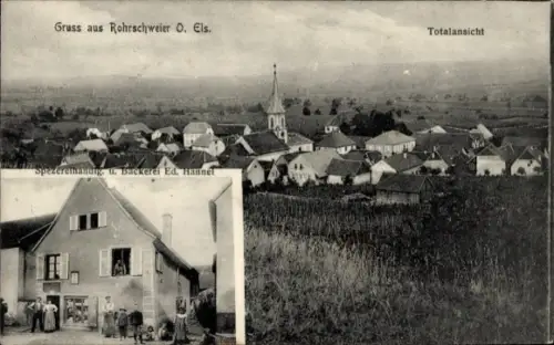 Ak Rorschwihr Rohrschweier Elsass Haut Rhin, Gesamtansicht, Spezereihandlung