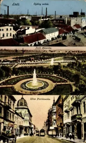 Ak Łódź Lodz Lodsch Polen, Stadtansicht, Park Helenów, Ulica Piotrkowska