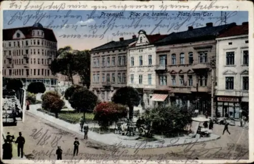 Ak Przemyśl Polen, Stadtansicht, Bäume, Menschen, Gebäude, 