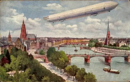 Künstler Ak Frankfurt am Main, Internationale Luftfahrtausstellung, Zeppelin