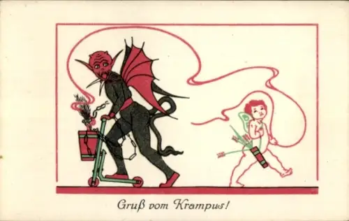 Ak Gruß vom Krampus, Roller, Liebesengel, B. K. W. I. 3048-4