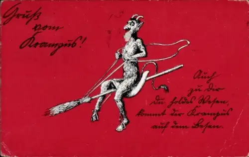 Ak Gruß vom Krampus, Besen