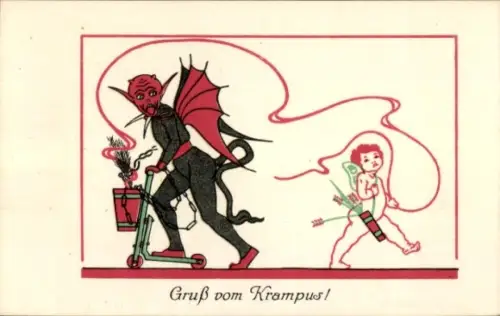 Ak Gruß vom Krampus, Roller, Liebesengel, B. K. W. I. 3048-4