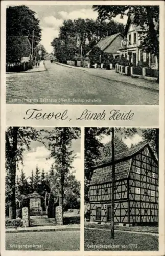 Ak Tewel Neuenkirchen in der Lüneburger Heide, Gasthof, Kriegerdenkmal, Getreidespeicher