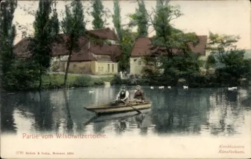 Ak Wilschwitz Stauchitz in Sachsen, Bootsausflug auf dem Wilschwitzerteich