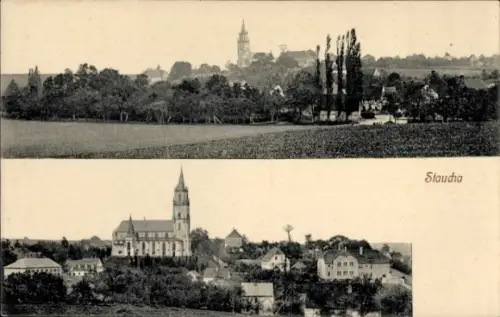 Ak Staucha Stauchitz Sachsen, Panorama, Kirche