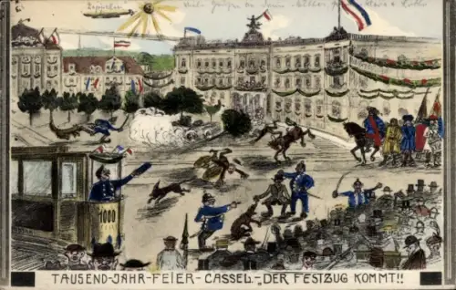 Ak Kassel in Hessen, 1000 Jahr Feier, der Festzug kommt, Zeppelin