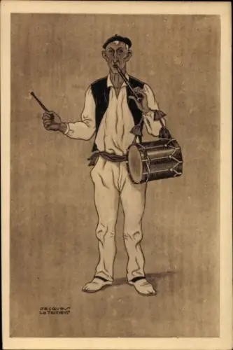 Künstler Ak Biarritz Pyrénées Atlantiques, Type Basque, Le Tanneur, Mann in Tracht mit Trommel