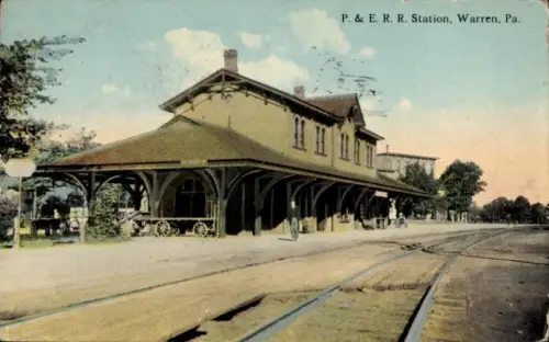 Ak Warren Pennsylvania USA, P. & E. R. R. Bahnhof