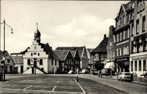 Ak Lingen im Emsland, Marktplatz, Bank