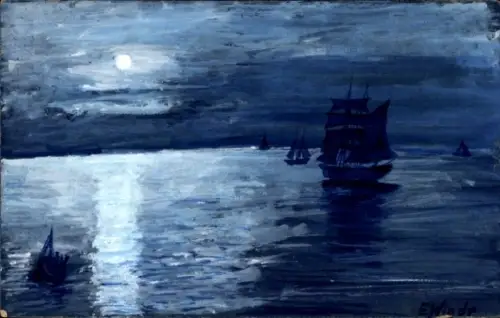 Mondschein Ak Segelschiff, Fahrt in der Nacht, Mond