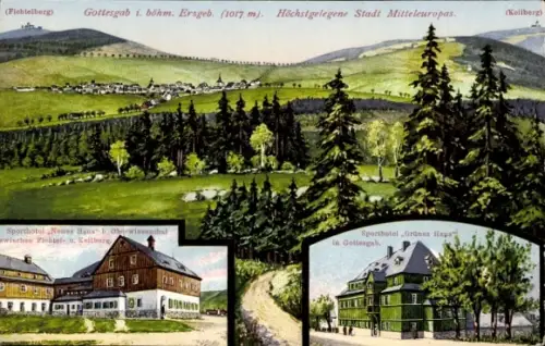 Ak Boží Dar Gottesgab Erzgebirge Region Karlsbad,  Fichtelberg 1017 m, Keilberg, Oberwiesenthal, 