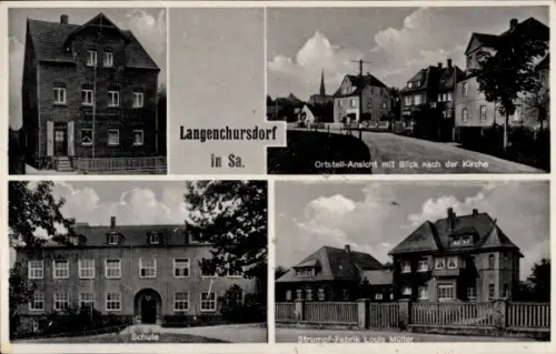Ak Langenchursdorf Callenberg in Sachsen, Schule, Strumpffabrik Louis Müller, Straße, Kirche