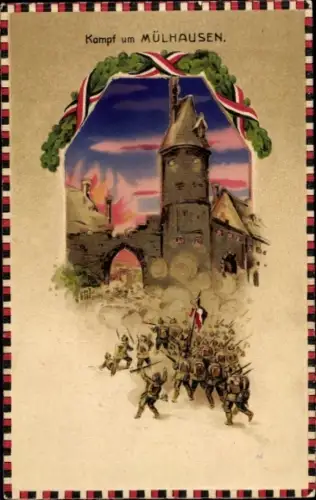Halt gegen das Licht Litho Mulhouse Mülhausen Elsass Haut Rhin, Schlachtszene, I. WK