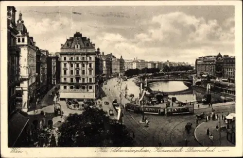 Ak Wien 1 Innere Stadt, Schwedenplatz, Kuranstalt Dianabad, Straßenbahn