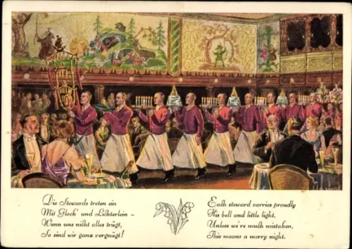 Künstler Ak Dampfschiff der HAPAG, Night of the Chimes, Glockenabend, Musikinstrumente, Orchester