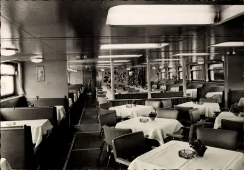 Ak Weiße Flotte Berlin, Luxusfahrgastschiff, Speisesalon, Innenansicht
